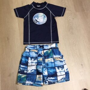BodyGlove 2 Pc Short Sleeve Rash Guard & Swim Trunks Boys Navy Blue Swim Set 6